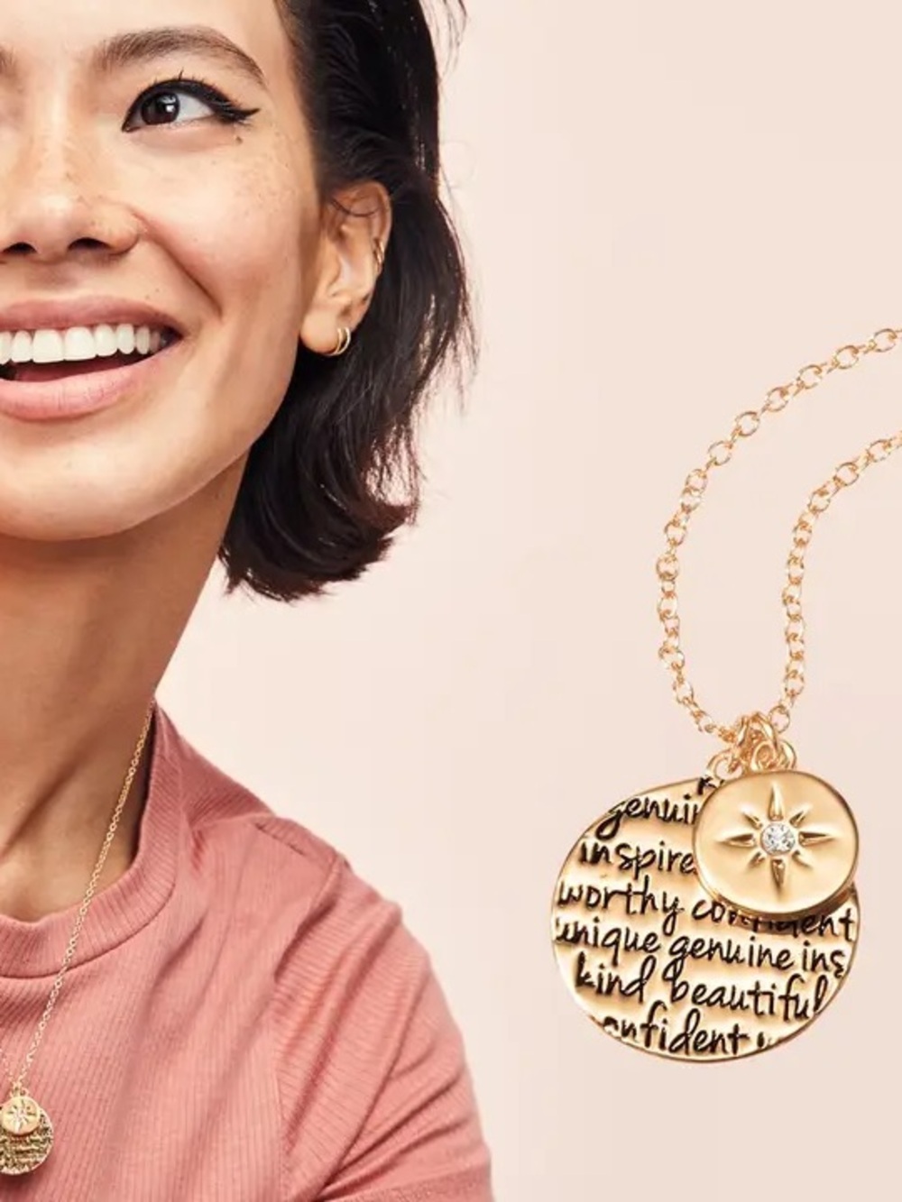 I Am Enough Pendant Necklace with Engraved Words
